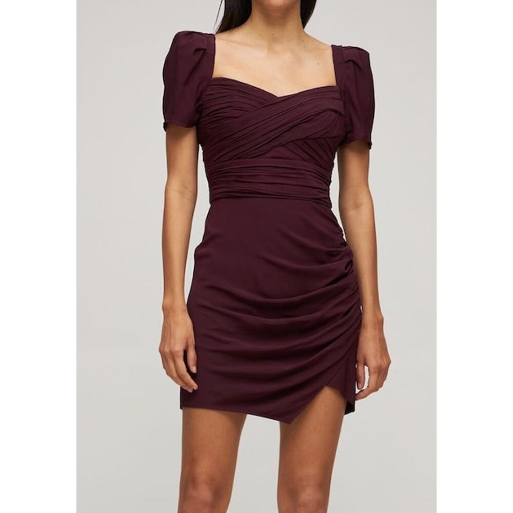 Self-Portrait Plum Ruched Mini Dress